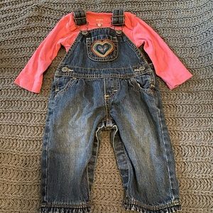 Oshkosh denim overalls with rainbow heart